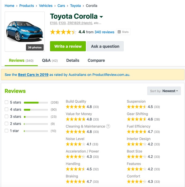 Toyota Corolla Positive Customer Reviews