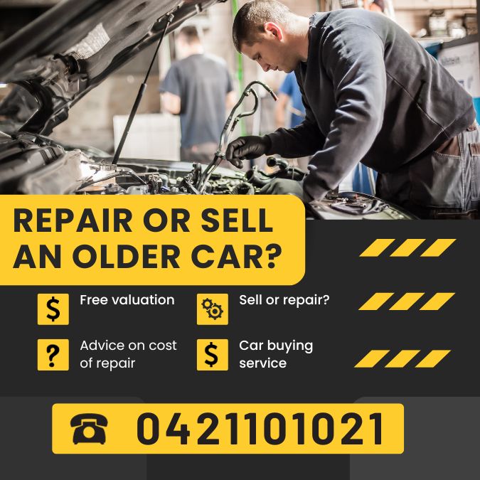Do I repair or sell an older car? Photo of our mechanic doing a free valuation for a customer at We Buy Sydney Cars